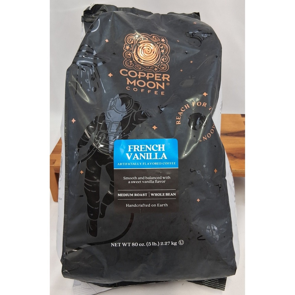 French Vanilla Copper Moon Whole Bean Coffee Medium Roast 5 lb 80 oz Bulk Bag